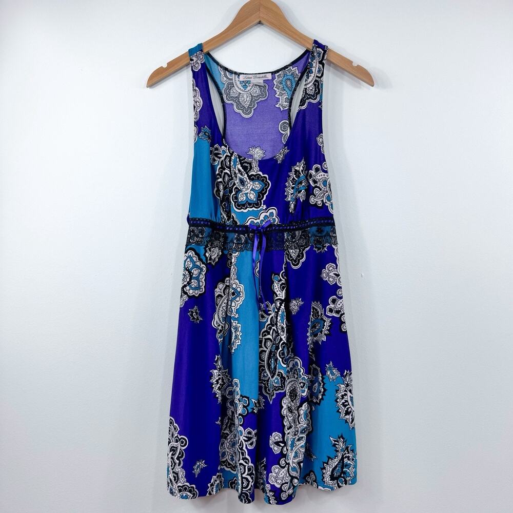 Women's Vintage Dress Nightgown Paisley Teal Purple Medium Goth Lace Babydoll